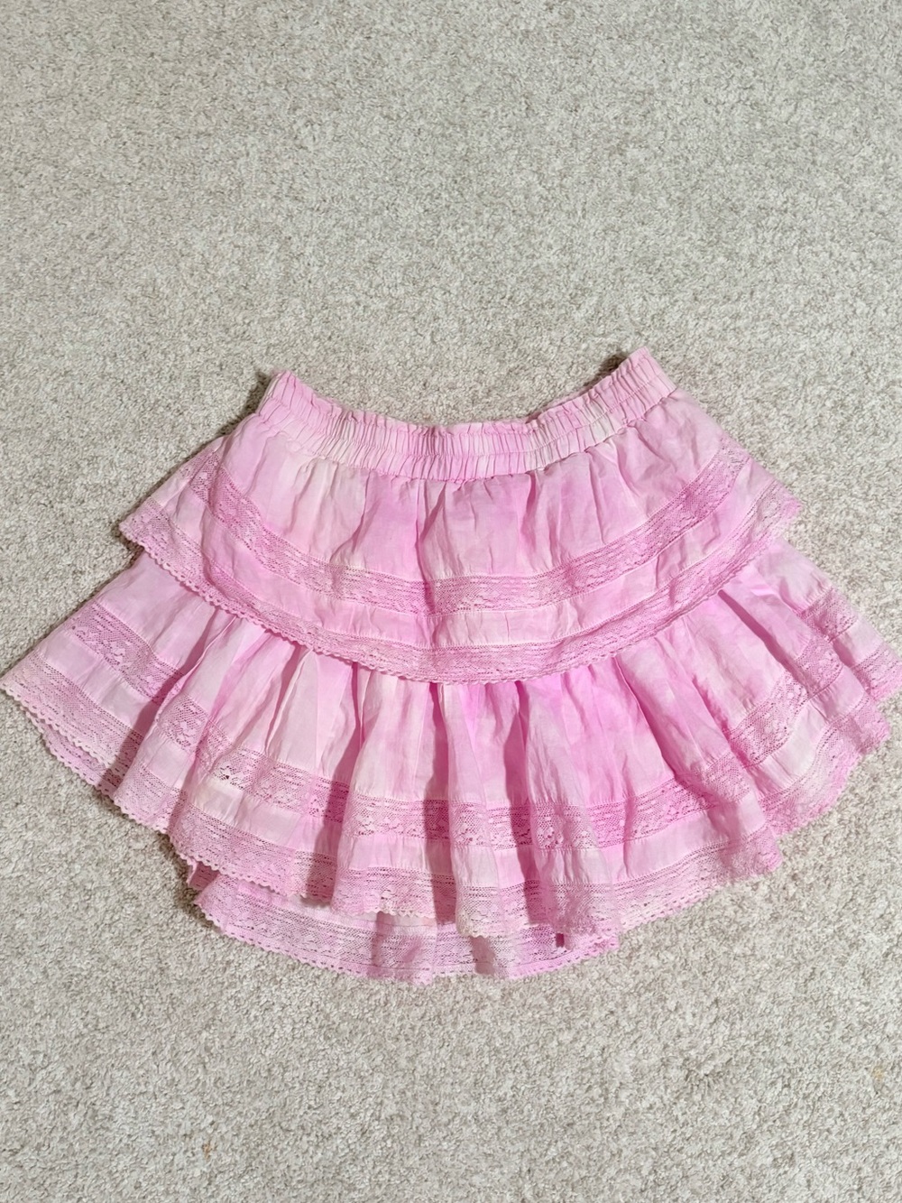 LoveShackFancy Pink Lace Ruffle Mini Skirt – Size XS 🎀